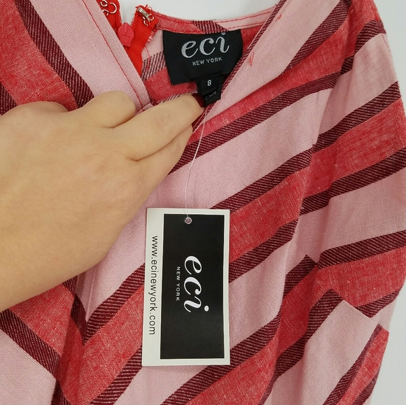 ECI NEW Colorblock Stripe Flounce Hem Dress Size 8 - Picture 3 of 8